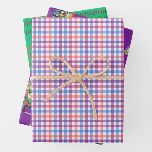 Plaid, Christmas Trees, & Green Dash, 3-Pack Matte Geschenkpapier Set (Beispiel)
