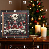 Plaid Christmas Trees Santa Sleigh Quadratische Wanduhr