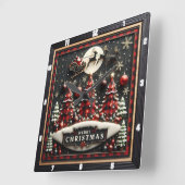 Plaid Christmas Trees Santa Sleigh Quadratische Wanduhr (Winkel)