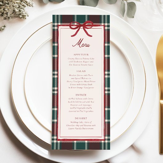 Plaid Christmas Wedding Menu | Holiday Tartan Menükarte