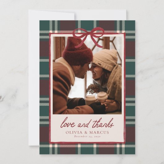 Plaid Christmas Wedding Thank You Card Dankeskarte (Vorderseite)