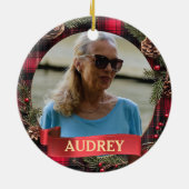 Plaid Christmas Wreath ANY Photo Tree Ornament (Hinten)