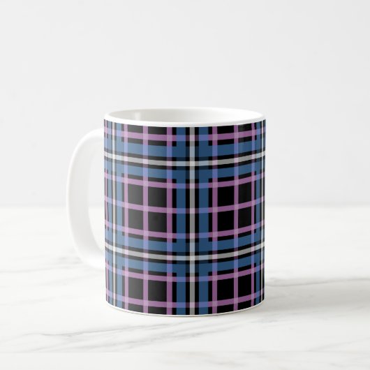 Plaid Classic Mug – Blue & Lavender Checkered Kaffeetasse (Vorderseite Links)