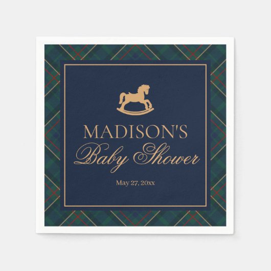 Plaid Classic Rocking Horse Baby Shower Dessert Serviette (Vorderseite)