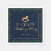 Plaid Classic Rocking Horse Birthday Party Dessert Serviette (Vorderseite)