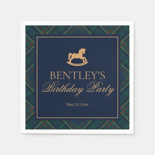 Plaid Classic Rocking Horse Birthday Party Dessert Serviette (Vorderseite)