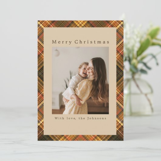 Plaid Custom Photo Christmas Feiertagskarte (Stehend Vorderseite)