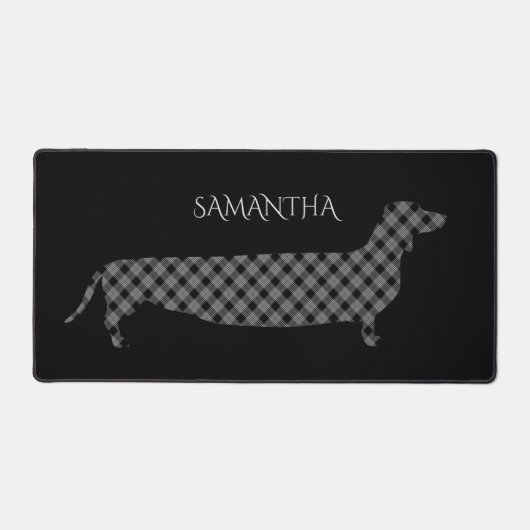 Plaid Dachshund on Black Personalised Schreibtischunterlage (Vorderseite)