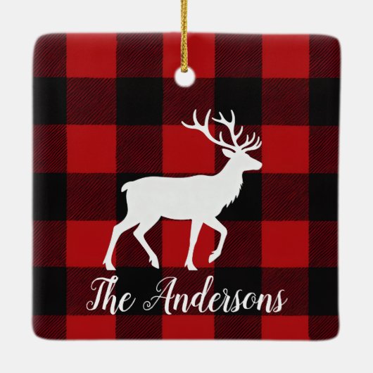 Plaid Deer Family Name Christmas Keepsake Ornament (Rückseite)