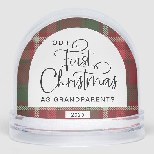Plaid First Christmas Grandparents Photo Christmas Schneekugeln (Vorderseite)