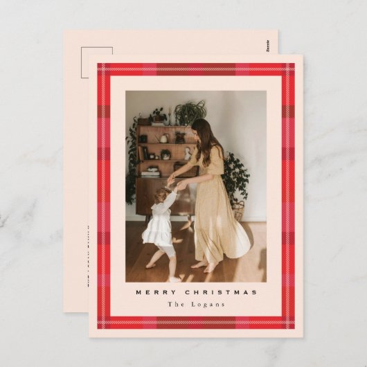 Plaid Frame Holiday Postcard Feiertagspostkarte (Vorne/Hinten)