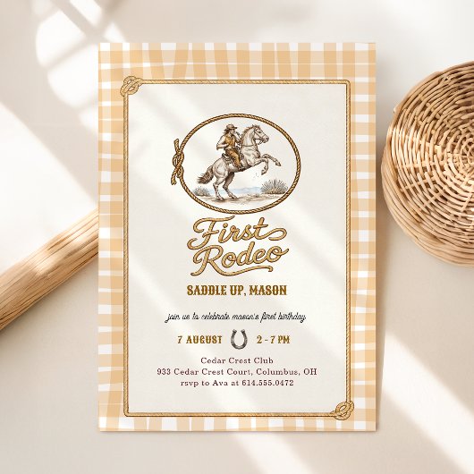 Plaid Gingham Cowboy First Rodeo 1st Birthday Einladung