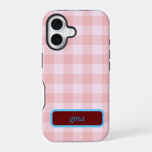 Plaid Gingham Personalized iPhone 16 Hülle (Rückseite)