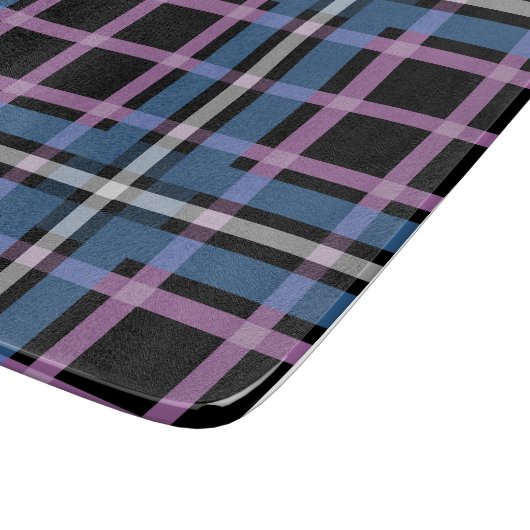 Plaid Glass Cutting Board – Bold Blue & Lavender Schneidebrett (Ecke)