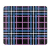 Plaid Glass Cutting Board – Bold Blue & Lavender Schneidebrett (Vorderseite)