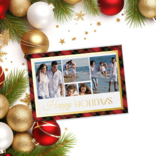 Plaid & Gold Feiertags-Familien-Folien-Weihnachtsk Folien Feiertagskarte