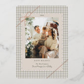 Plaid Green Gingham Scalloped Frame Tiny Bow Photo Folien Feiertagskarte (Vorderseite)