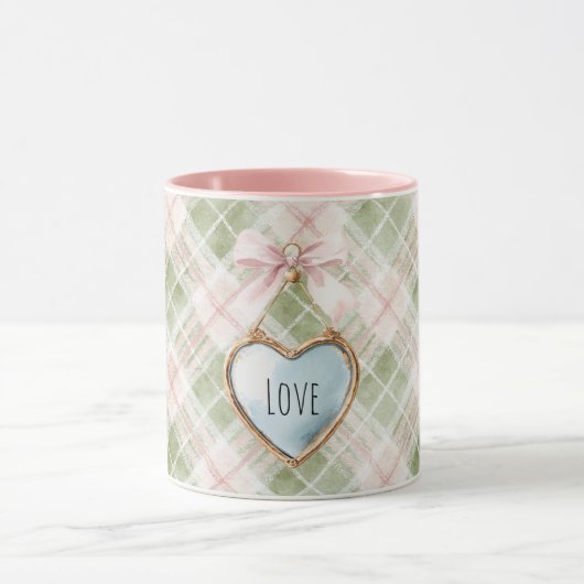 Plaid Green Pink Bow Blue Gold Heart Love Tasse (Zentrum)