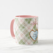 Plaid Green Pink Bow Blue Gold Heart Love Tasse (Vorderseite Links)