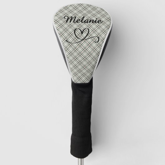 Plaid Greens and Beige Heart Pickleball Paddle Golf Headcover (Vorderseite)