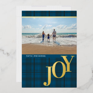 Plaid JOY Blau echtes Folien-Festtagskarte Folien Feiertagskarte