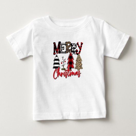Plaid & Leopard Christmas Trees Baby T-shirt (Vorderseite)