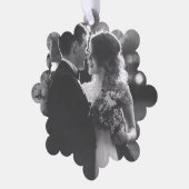 Plaid Married & Merry Script Big Photo Christmas Ornament Karte (Linke Ecke)