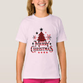Plaid Merry Christmas Girls T-Shirt (Vorderseite)