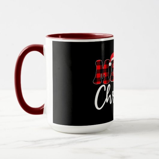Plaid MERRY Design with Santa Hat Tasse (Links)