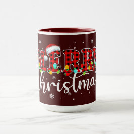Plaid MERRY Letters with Santa Hat  Tasse