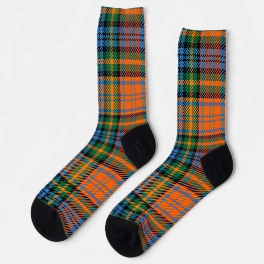 Plaid Orange Green Check Rustic Bright Tartan Socken (Linkes Detail)