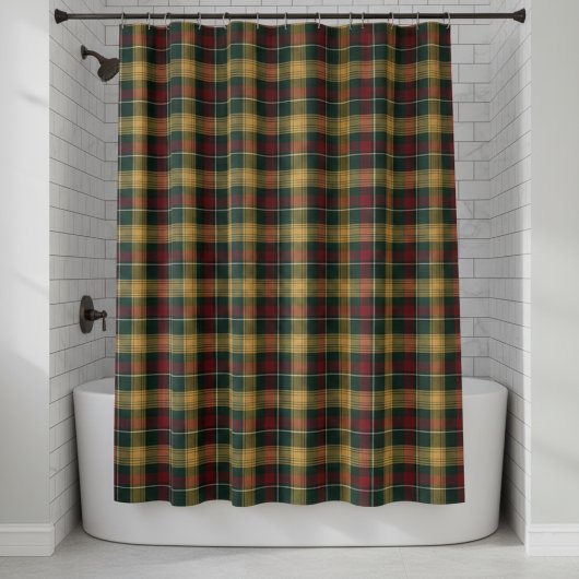Plaid Pattern Shower Curtain - Green, Red, Duschvorhang