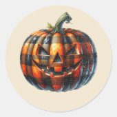Plaid Pumpkin Halloween Round Sticker (Vorderseite)