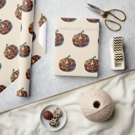 Plaid Pumpkin Halloween Wrapping Paper Geschenkpapier (Kunsthandwerk)