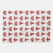 Plaid Red Christmas Trees and Hearts Pattern Geschirrtuch (Horizontal)