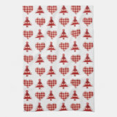 Plaid Red Christmas Trees and Hearts Pattern Geschirrtuch (Vertikal)