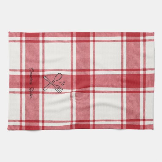Plaid Red & White Custom Name Gift Geschirrtuch (Horizontal)