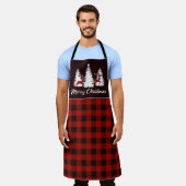 Plaid Reindeer and Pine Trees Christmas Scene Schürze (Getragen)