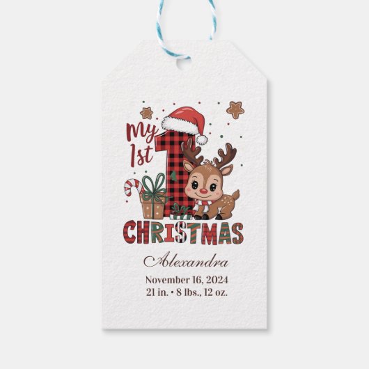 Plaid Reindeer First Christmas Geschenkanhänger (Rückseite)