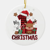 Plaid Reindeer “My 1st Christmas” Keramik Ornament (Vorne)