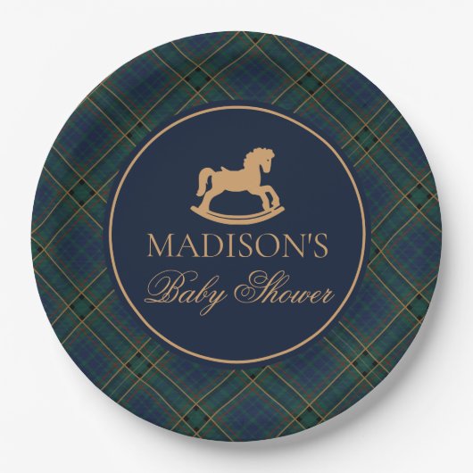 Plaid Rocking Horse Baby Shower Envelope Seal Pappteller (Vorderseite)