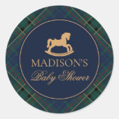 Plaid Rocking Horse Baby Shower Envelope Seal Runder Aufkleber (Vorderseite)
