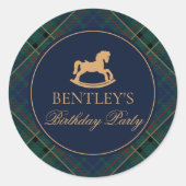 Plaid Rocking Horse Birthday Party Envelope Seal Runder Aufkleber (Vorderseite)