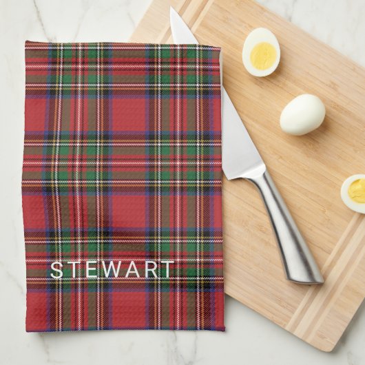 Plaid Rustic Rot und Grün Stewart Tartan Geschirrtuch (Viertel Falte)