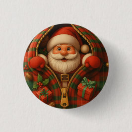 Plaid Santa Claus Christmas Design Button