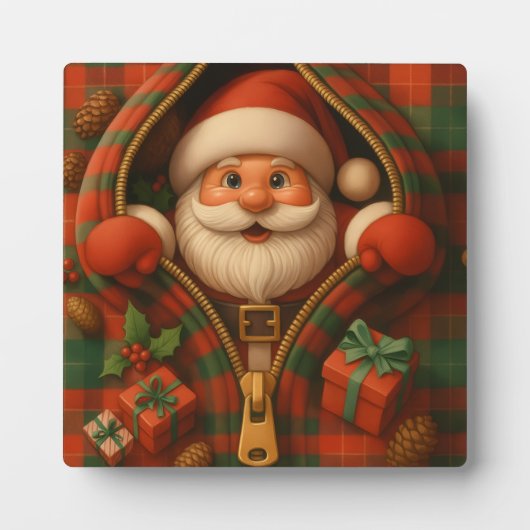 Plaid Santa Claus Christmas Design Fotoplatte (Vorderseite)