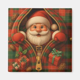 Plaid Santa Claus Christmas Design Magnet