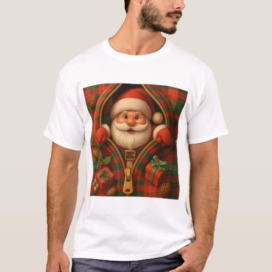 Plaid Santa Claus Christmas Design T-Shirt (Vorderseite)