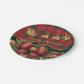 Plaid Santa Sleigh Wreath Merry Christmas Gold Pappteller (Schrägansicht)