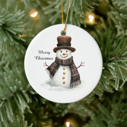 Plaid Scarf Snowman Christmas Keramik Ornament (Baum)